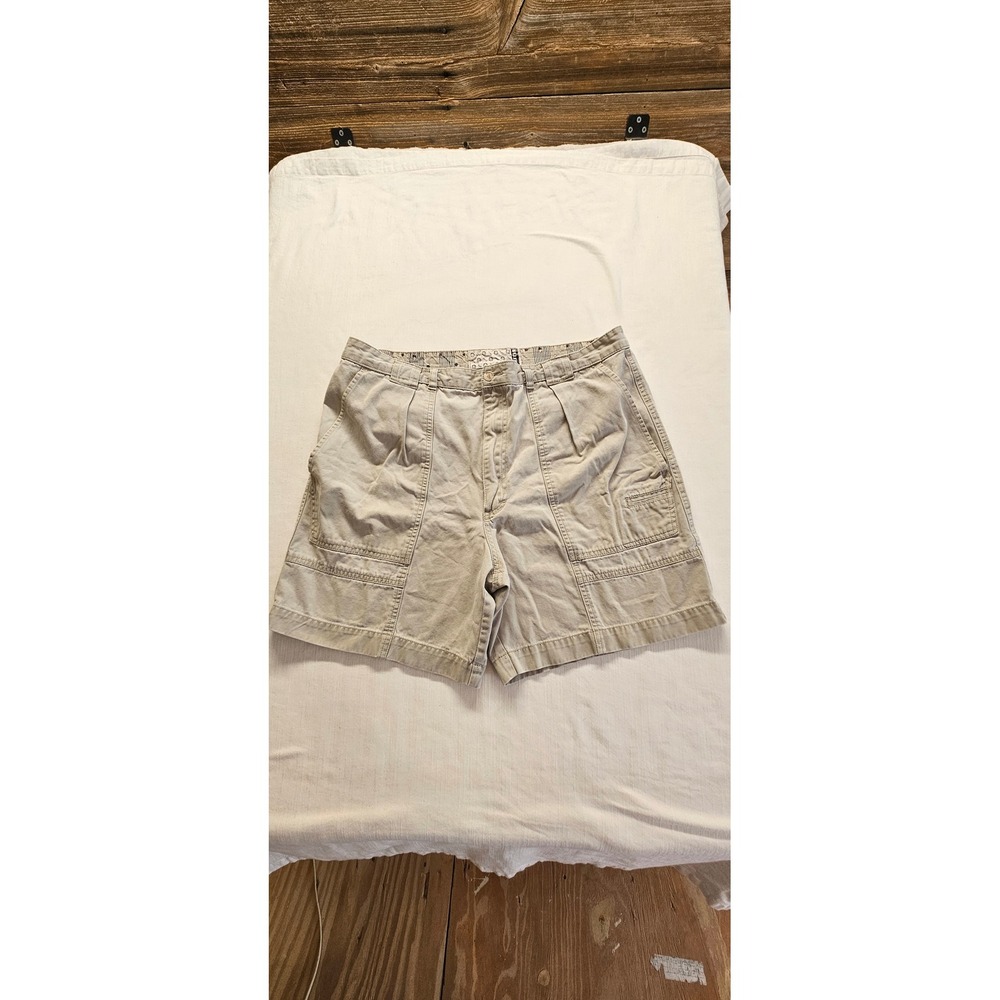 Vintage Baxter Mens Khaki Tan Cotton Pleated Cargo Utility Shorts Size 38